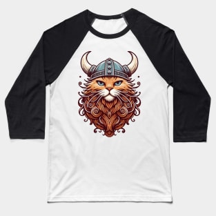 Funny Viking Warrior Cat Norse Mythology Cartoon Portrait Baseball T-Shirt